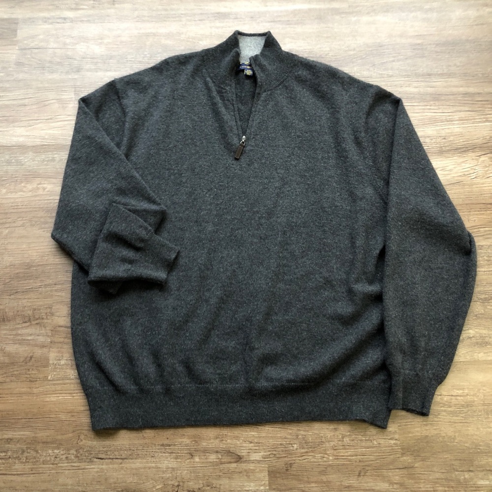 100% Cashmere Gray 1/4 zip pullover sweater XXL